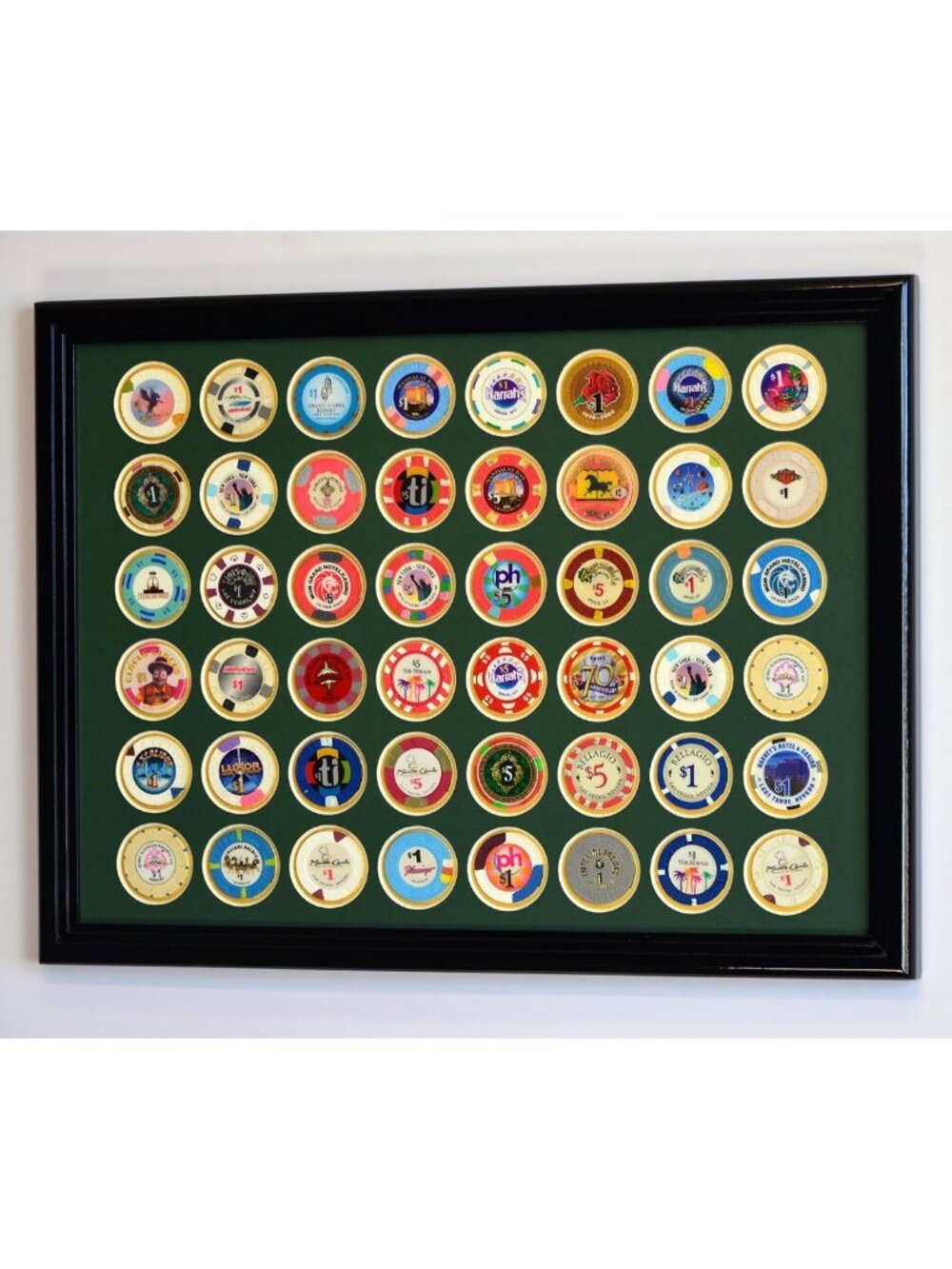 48 Slot Casino Poker Chip Display Case with Custom Colored Matting Insert